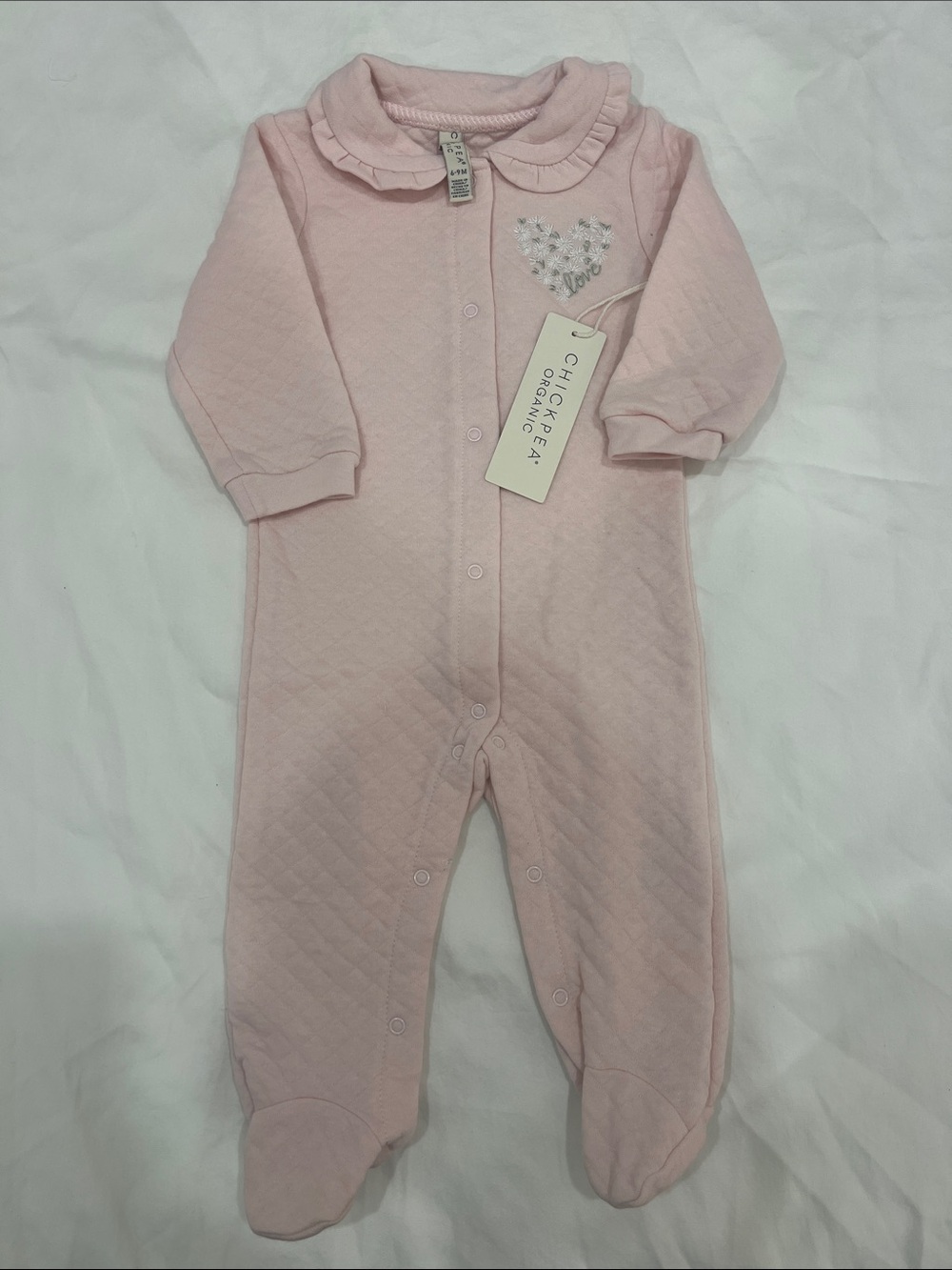 Pink Quilted Baby Footed One-Piece with Heart